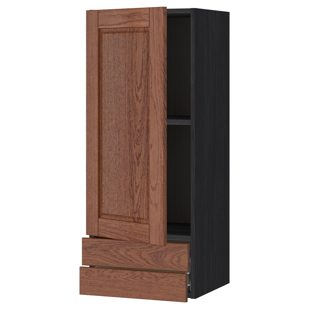 Навесной шкаф с дверцей, 2 ящика МЕТОД / ФОРВАРА, черный, Филипстад коричневый - схема-чертеж с размерами