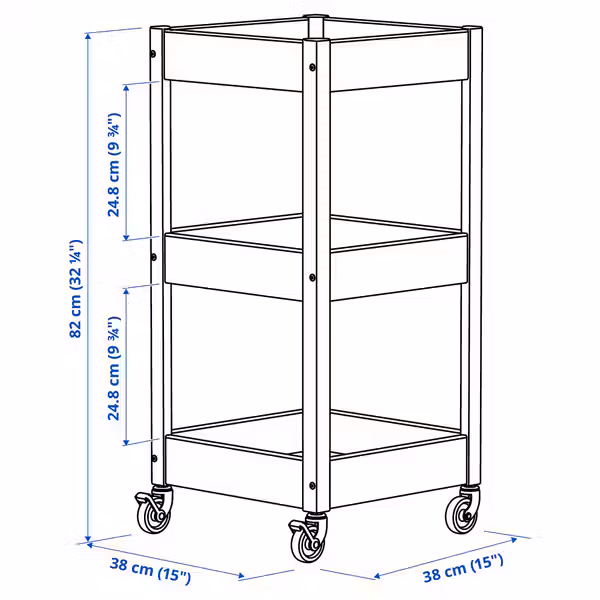 LOSHULT Тележка - сосна 38x38x82 см - схема-чертеж с размерами