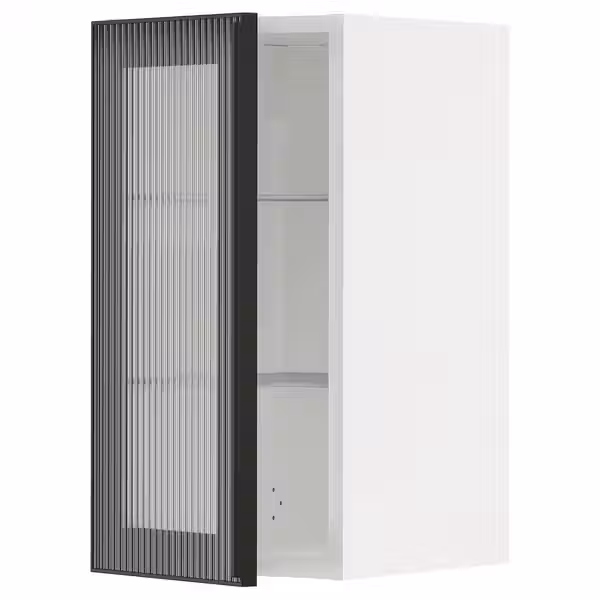 METOD Навесной шкаф/полки/стеклян дверца - белый/Hejsta антрацитовое рифленое стекло 30x60 см - фото 1