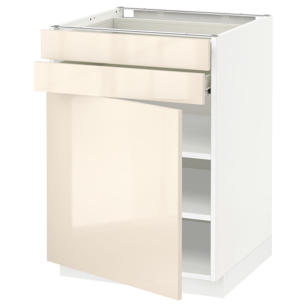 Напольный шкаф с дверцей, 2 ящиками МЕТОД / ФОРВАРА, белый, Рингульт кремовый - схема-чертеж с размерами