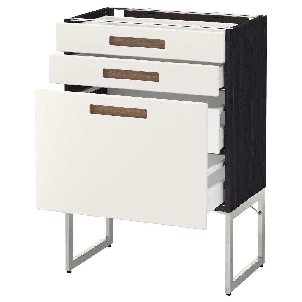 Напольный шкаф 3 фронтальных панели, 2 нижних, 2 средних ящика МЕТОД / МАКСИМЕРА, черный, Мэрста белый - схема-чертеж с размерами