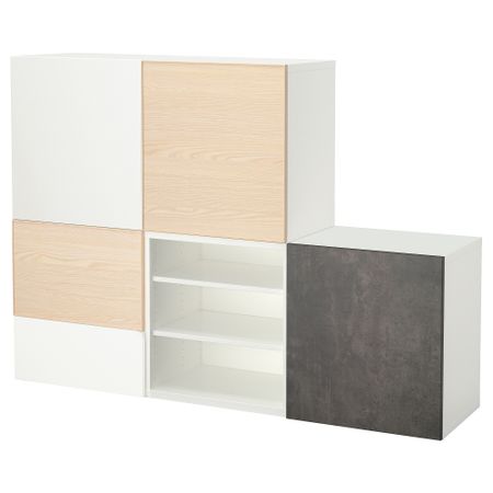 Комбинация для хранения с дверцами, ящиками БЕСТО, белый Кэлльвикен, Инвикен ясеневый шпон (180x40/42x128 см)