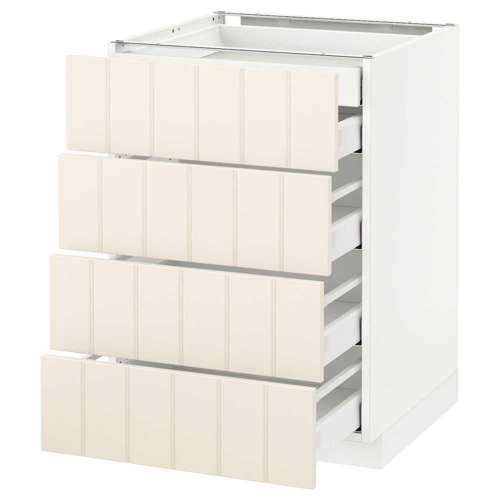 Напольный шкаф 4 фронтальных, 2 низких, 3 средних ящ, белый/Хитарп белый с оттенком 60x60 см IKEA METOD МЕТОД / MAXIMERA - схема-чертеж с размерами