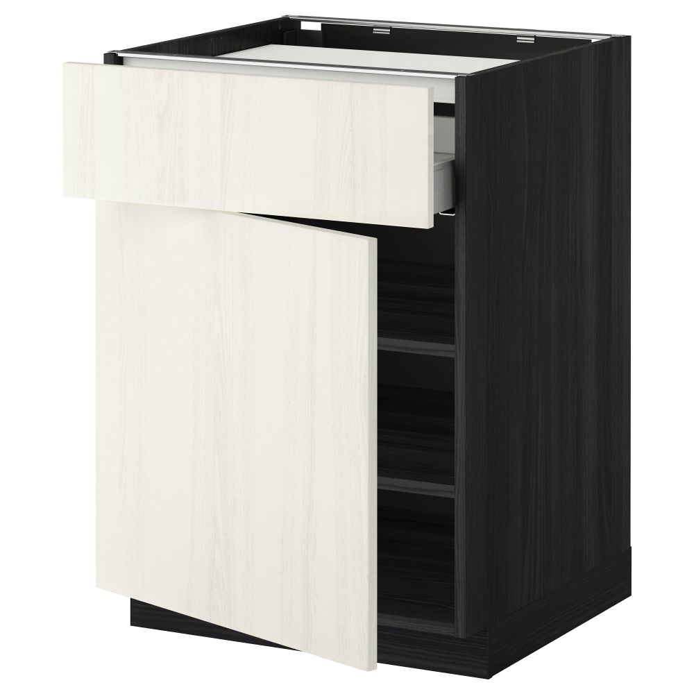 Напольный шкаф для варочной панели, ящик, полка, дверцы МЕТОД / МАКСИМЕРА, черный, Росдаль белый (60x60 см) - схема-чертеж с размерами