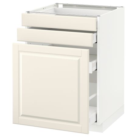 Напольный шкаф с выдвижными модулями, 2 фронтальные панели МЕТОД / МАКСИМЕРА, белый, Будбин белый с оттенком
