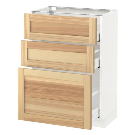 Напольный шкаф с 3 ящиками, белый/Торхэмн ясень 60x37 см IKEA METOD МЕТОД / MAXIMERA МАКСИМЕРА 892.361.51
