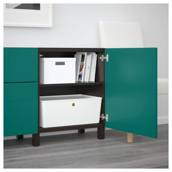 Комбинация для хранения с ящиками БЕСТО, черно-коричневый, Халлставик сине-зеленый (180x40x74 см) - схема-чертеж с размерами