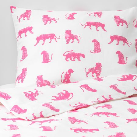 Пододеяльник и 1 наволочка, тигр, розовый 150x200/50x70 см IKEA УРСКОГ 504.027.59