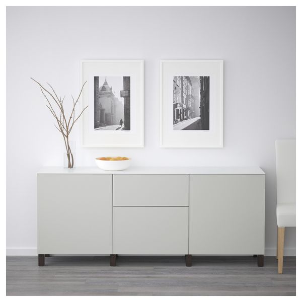 Комбинация для хранения с дверцами, ящиками БЕСТО, черно-коричневый, Лаппвикен светло-серый (180x42x74 см) - схема-чертеж с размерами