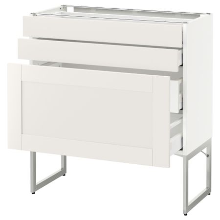 Напольный шкаф 3 фронтальных панели, 2 нижних, 2 средних ящика МЕТОД / МАКСИМЕРА, белый, Сэведаль белый