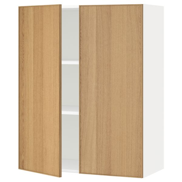 Навесной шкаф с полками, 2 дверцы МЕТОД, белый, Экестад дуб - схема-чертеж с размерами