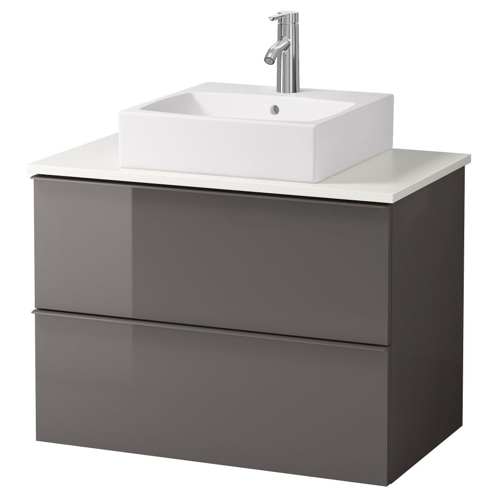 Шк п-раковину/столешн45x45/раковина ГОДМОРГОН/АЛДЕРН / ТОРНВИКЕН, глянцевый серый, белый (82x49x72 см) - схема-чертеж с размерами