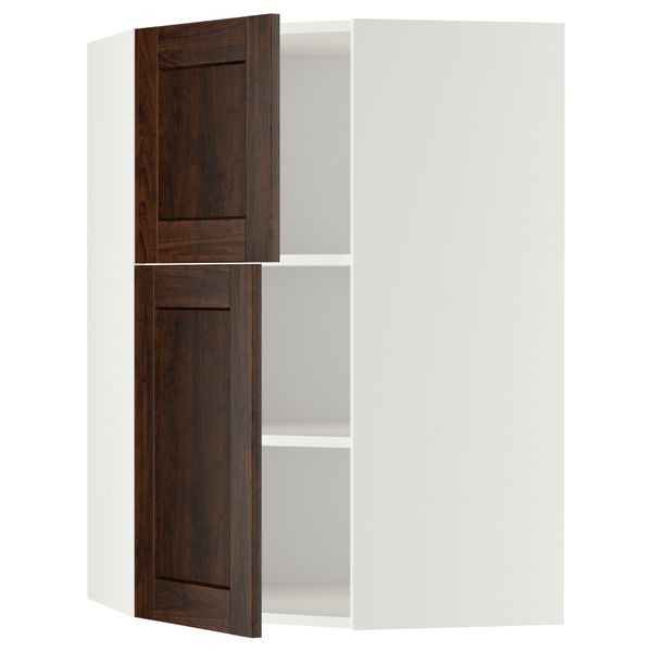 Угловой навесной шкаф + полки, 2 дверцы МЕТОД, белый, Эдсерум коричневый (68x100 см) - схема-чертеж с размерами