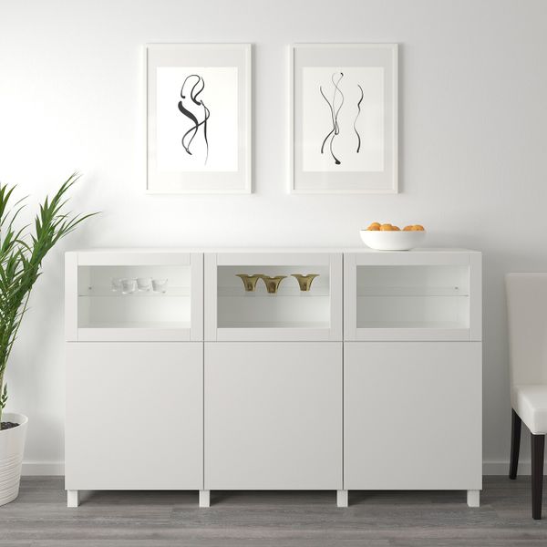 Комбинация для хранения с дверцами, белый Лаппвикен, Синдвик светло-серый прозрачное стекло 180x42x112 см IKEA БЕСТО 192.466.05 - фото 2