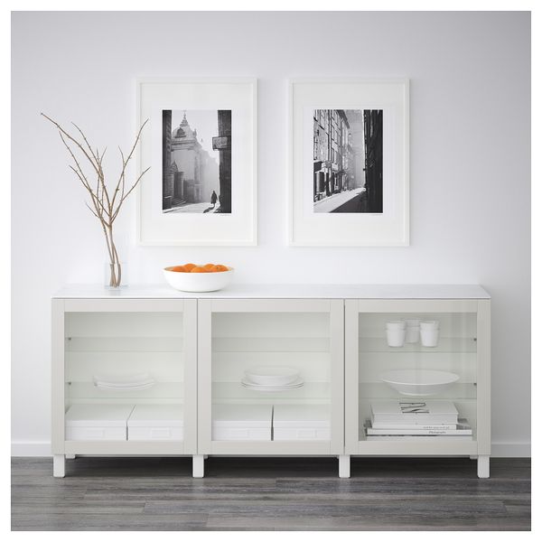 Комбинация для хранения с дверцами БЕСТО, белый, Синдвик светло-серый прозрачное стекло (180x42x74 см) - схема-чертеж с размерами