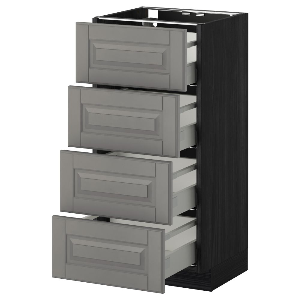 Напольный шкаф 4 фронтальных панели, 4 ящика МЕТОД / МАКСИМЕРА, черный, Будбин серый - схема-чертеж с размерами