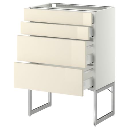 Напольный шкаф 4 фронтальных панели, 2 низких, 2 средних ящика МЕТОД / МАКСИМЕРА, белый, Рингульт кремовый