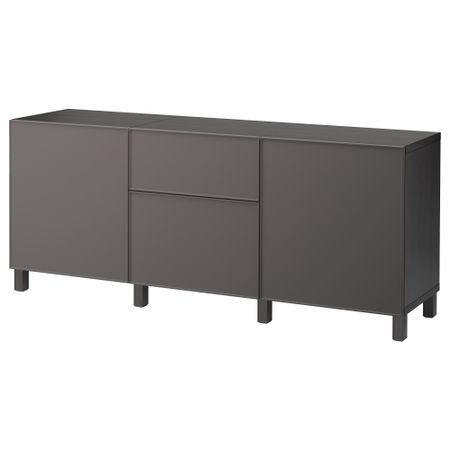 Комбинация для хранения с ящиками БЕСТО, черно-коричневый, Грундсвикен темно-серый