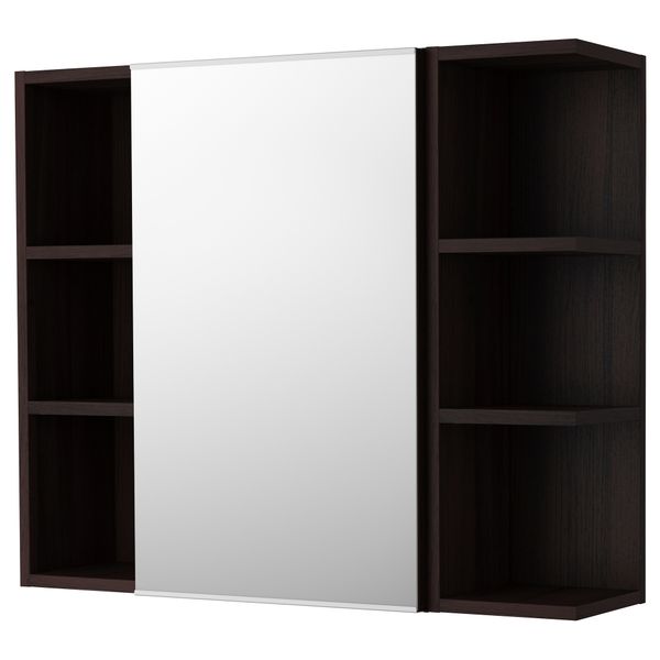 Шкафчик зеркальный с 1 дверцей, 2 открытыми полки ЛИЛЛОНГЕН, черно-коричневый (80x21x64 см) - фото 1