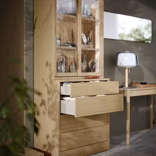 TONSTAD Комбинация для хранения с ящиками - дубовый шпон/стекло 82x47x210 см - фото 4