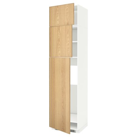 Высокий шкаф для холодильника/3дверцы, белый/Экестад дуб 60x60x240 см IKEA METOD МЕТОД 192.259.00