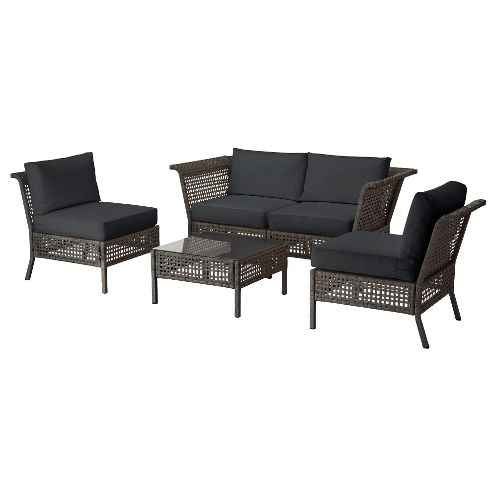 4-местный комплект садовой мебели КУНГСХОЛЬМЕН, черно-коричневый, Кунгсэ черный (204x204x73 см) - схема-чертеж с размерами