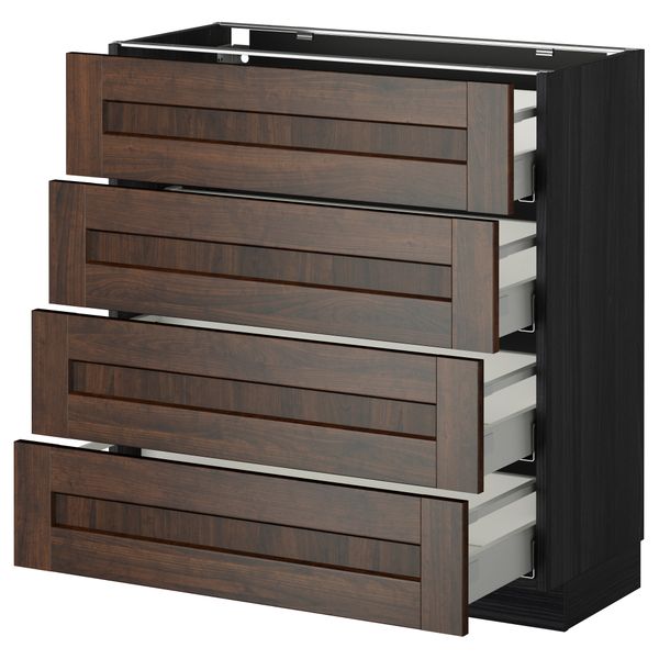 Напольный шкаф 4 фронтальных панели, 4 ящика МЕТОД / МАКСИМЕРА, черный, Эдсерум коричневый - схема-чертеж с размерами