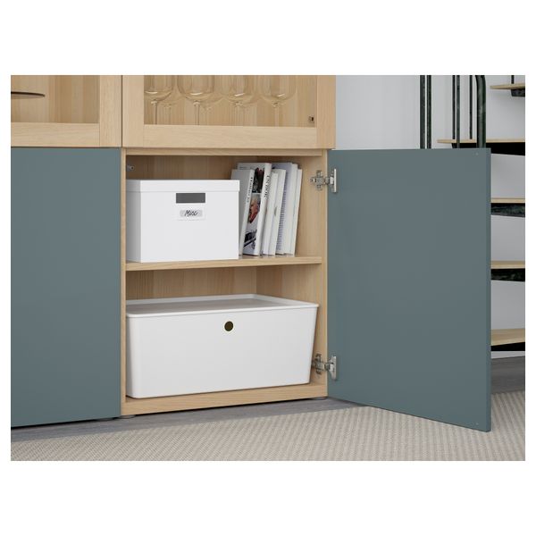 Комбинация для хранения со стеклянными дверцами БЕСТО, под беленый дуб Вальвикен, серо-бирюзовый прозрачное стекло - схема-чертеж с размерами