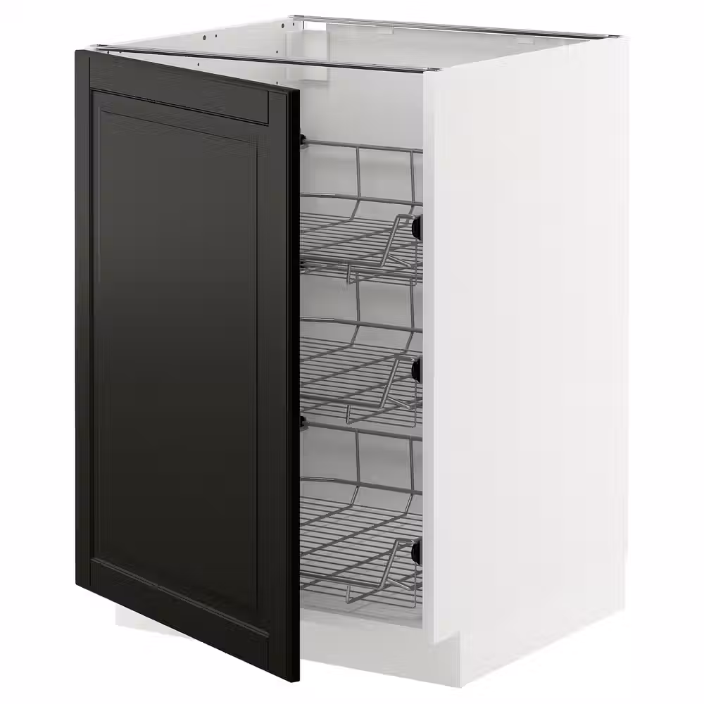 METOD Напольный шкаф/проволочные корзины - белый/Bodbyn чёрный 60x60 см - фото 1