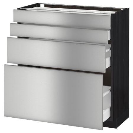 Напольный шкаф 4 фронтальных панели, 4 ящика МЕТОД / МАКСИМЕРА, черный, Гревста нержавеющ сталь