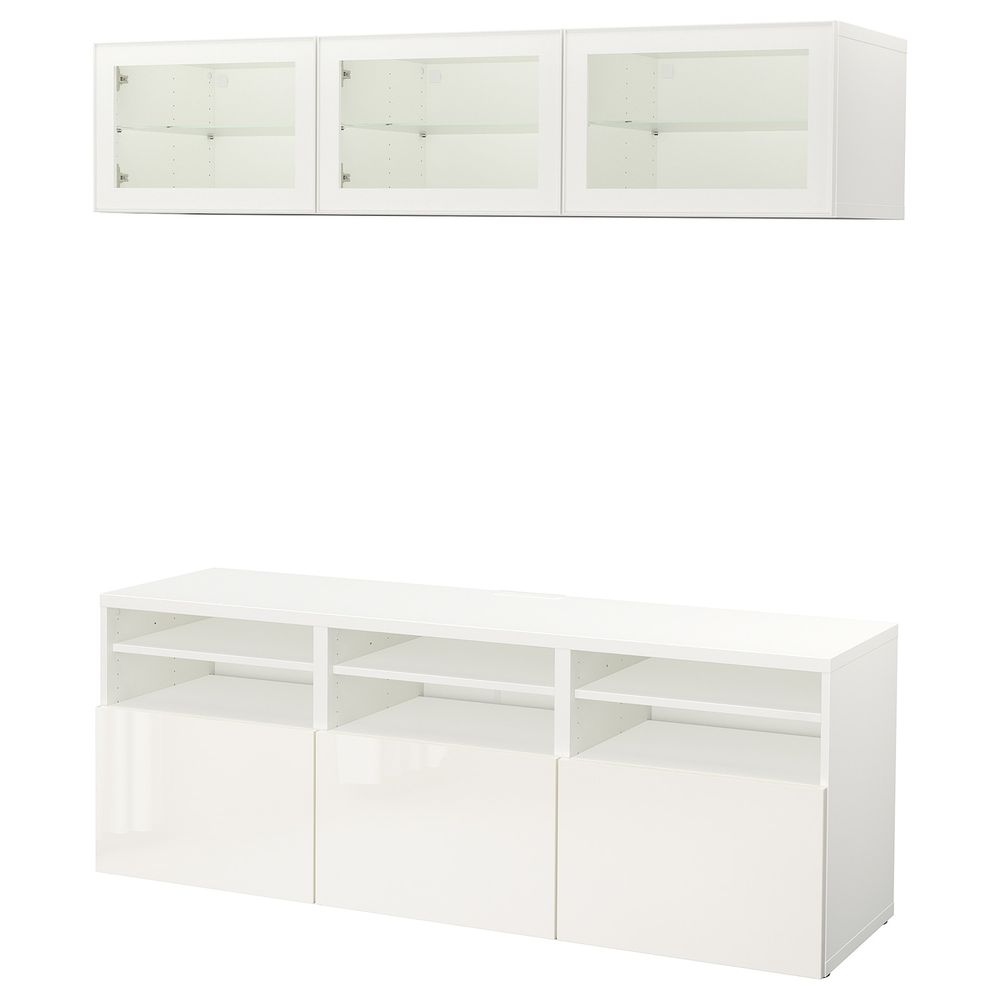 Шкаф для ТВ, комбинированный, стекляные дверцы, белый/Сельсвикен глянцевый, белый прозрачное стекло 180x42x192 см IKEA BESTÅ - фото 1