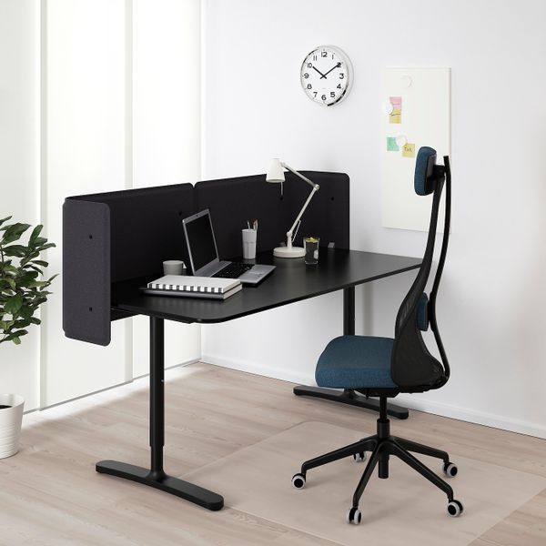 Стол для приемной, ясеневый шпон, черная морилка, черный 160x80 55 см IKEA БЕКАНТ 792.879.66 - фото 2