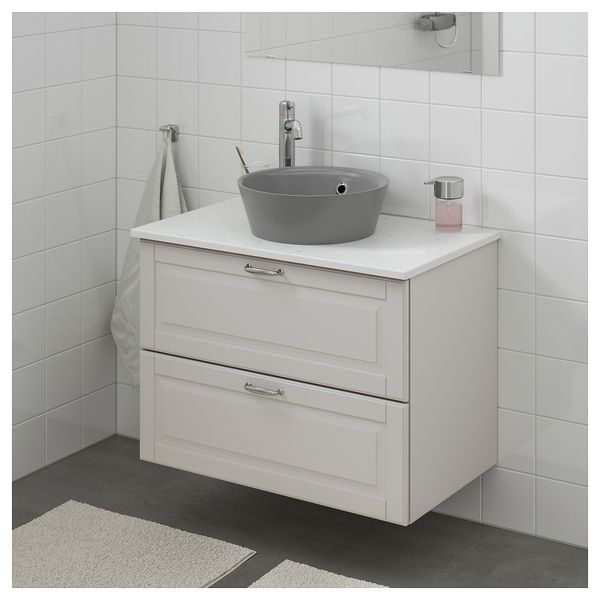 Шкаф со столешницей 40см раковина ГОДМОРГОН/ТОЛКЕН / КАТТЕВИК, Кашён светло-серый, под мрамор серый (82x49x75 см) - схема-чертеж с размерами