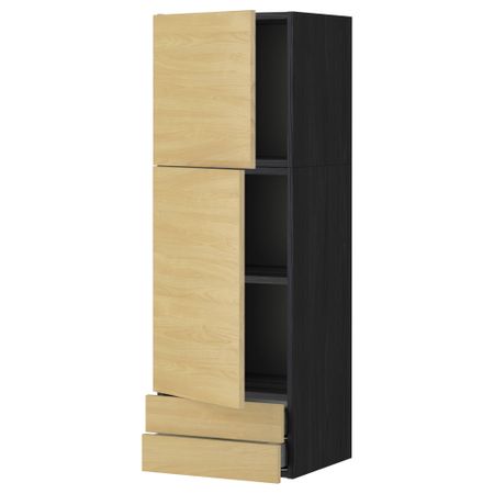 Навесной шкаф, 2 дверцы, 2 ящика МЕТОД / МАКСИМЕРА, черный, Тингсрид береза