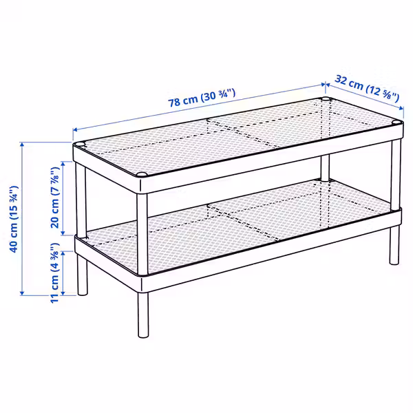 MACKAPÄR Полка для обуви - белый 78x32x40 см - схема-чертеж с размерами