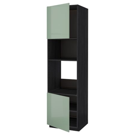 Высокий шкаф для духовки/СВЧ, 2 дверцы, полки МЕТОД, черный, Калларп светло-зеленый