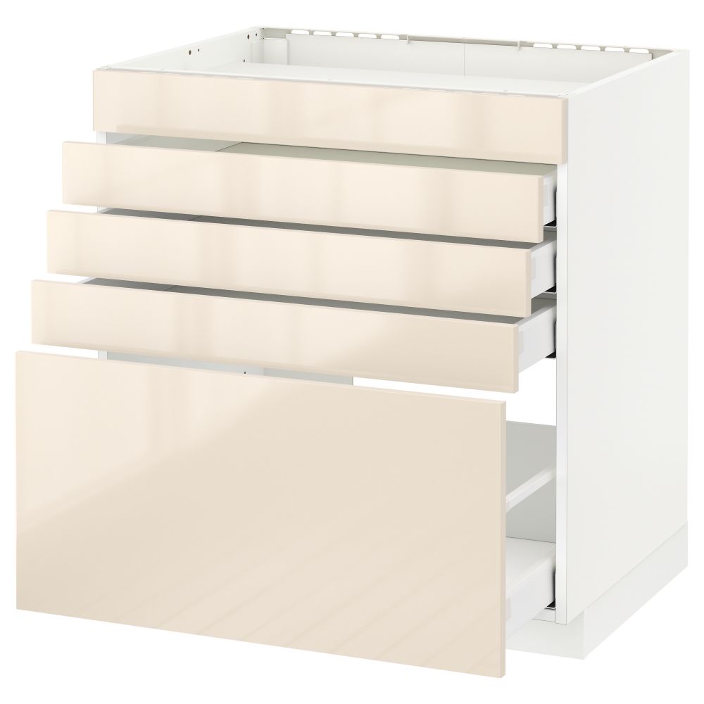 Напольный шкаф для варочной панели, 5 фасадов, 4 ящиков МЕТОД / МАКСИМЕРА, белый, Рингульт кремовый - схема-чертеж с размерами
