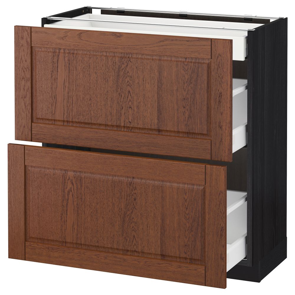 Напольный шкаф, 2 фасада, 3 ящика МЕТОД / МАКСИМЕРА, черный, Филипстад коричневый - схема-чертеж с размерами