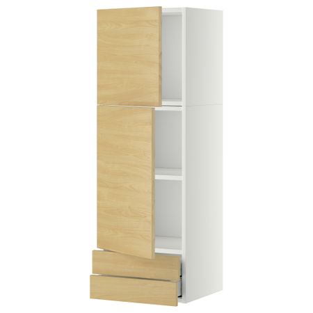 Навесной шкаф, 2 дверцы, 2 ящика МЕТОД / МАКСИМЕРА, белый, Тингсрид береза