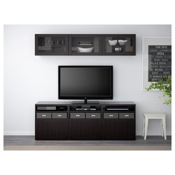 Шкаф для ТВ, комбинированный, стекляные дверцы БЕСТО, Ханвикен, Синдвик черно-коричневый прозрачное стекло (180x40x192 см) - фото 2