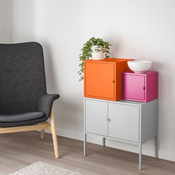 Комбинация для хранения, серый оранжевый/розовый 60x92 см IKEA ЛИКСГУЛЬТ 092.487.37 - фото 2