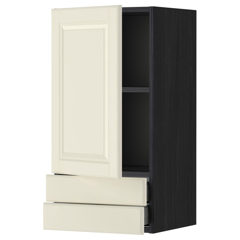 Навесной шкаф с дверцей, 2 ящика МЕТОД / МАКСИМЕРА, черный, Будбин белый с оттенком - фото 1