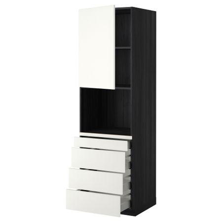 Высокий шкаф для комбинированния СВЧ, 4 ящика МЕТОД / МАКСИМЕРА, черный, Хэггеби белый