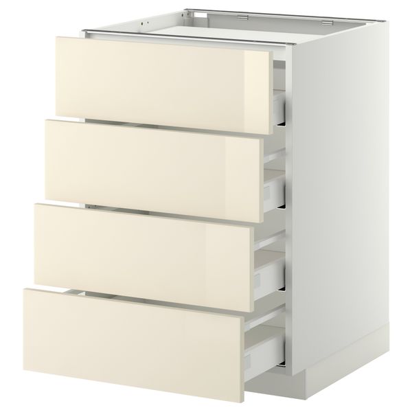 Напольный шкаф, 4 фронтальных панели, 4 ящика МЕТОД / МАКСИМЕРА, белый, Рингульт кремовый - фото 1