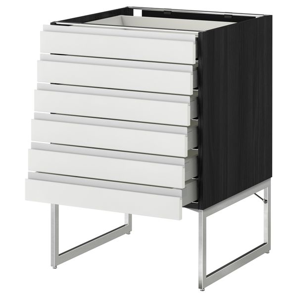 Напольный шкаф 6 фронтальных панелей, 6 нижних ящиков МЕТОД / МАКСИМЕРА, черный, Нодста белый - схема-чертеж с размерами