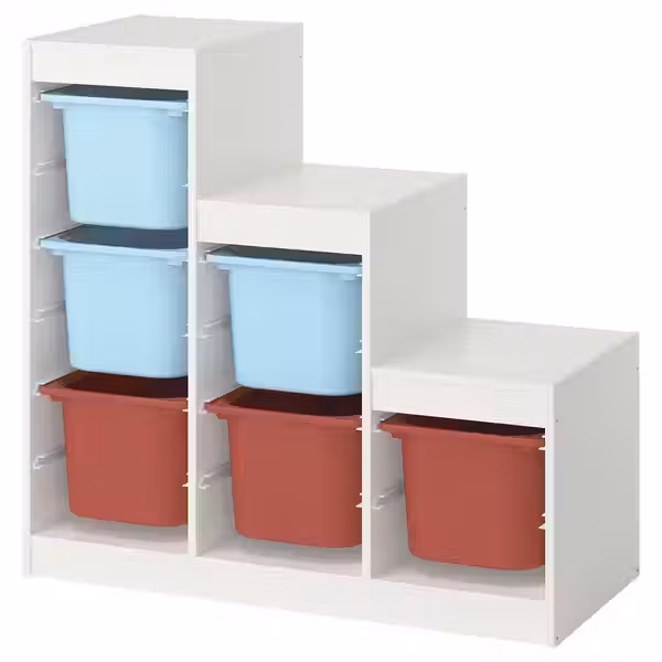 TROFAST Комбинация д/хранения+контейнеры - белый голубой/красный 99x44x94 см - фото 1