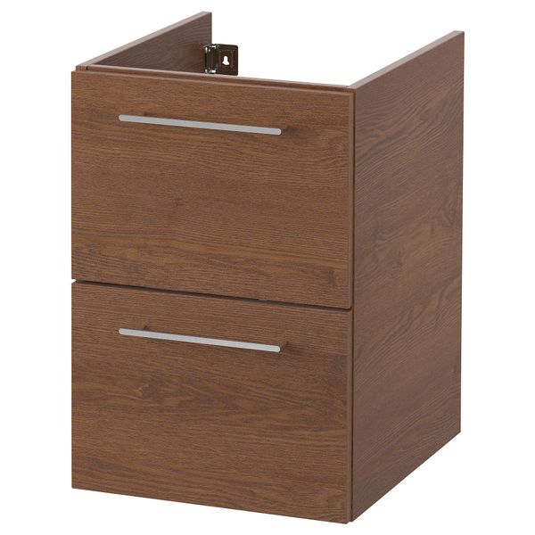 Шкаф для раковины с 2 ящиками, 40x47x58 см, под коричневый мореный ясень IKEA GODMORGON ГОДМОРГОН 304.579.17 - фото 1