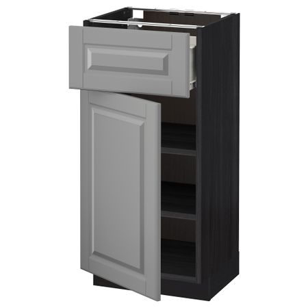 Напольный шкаф с ящиком, дверью МЕТОД / ФОРВАРА, черный, Будбин серый