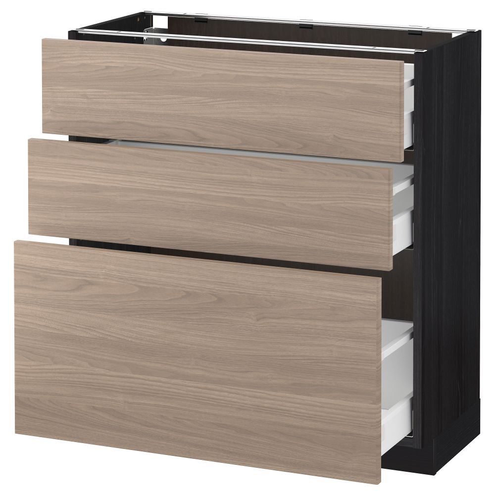 Напольный шкаф с 3 ящиками МЕТОД / МАКСИМЕРА, черный, Брокхульт светло-серый - схема-чертеж с размерами