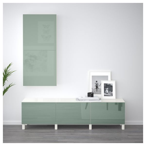 Комбинация для хранения с ящиками БЕСТО, белый, Сельсвикен глянцевый/серо-зеленый светлый (180x40x48 см) - фото 2